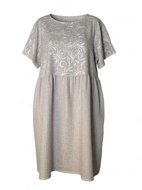 Terzo Millennio Women's Size L Linen Dress Embroidered Relaxed Fit Lagenlook